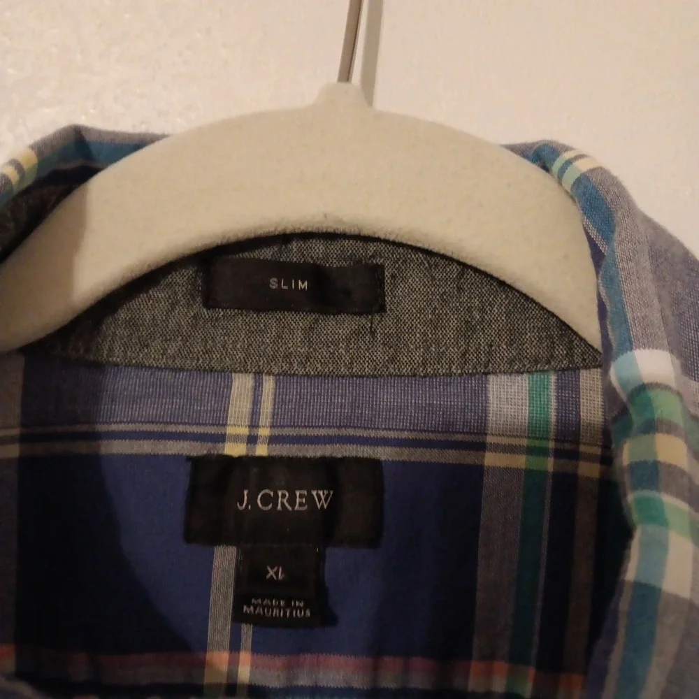 J. Crew Button Down Men's Shirt‎ Sz. XL-Slim Blue Multi-Color Plaid Light Weight